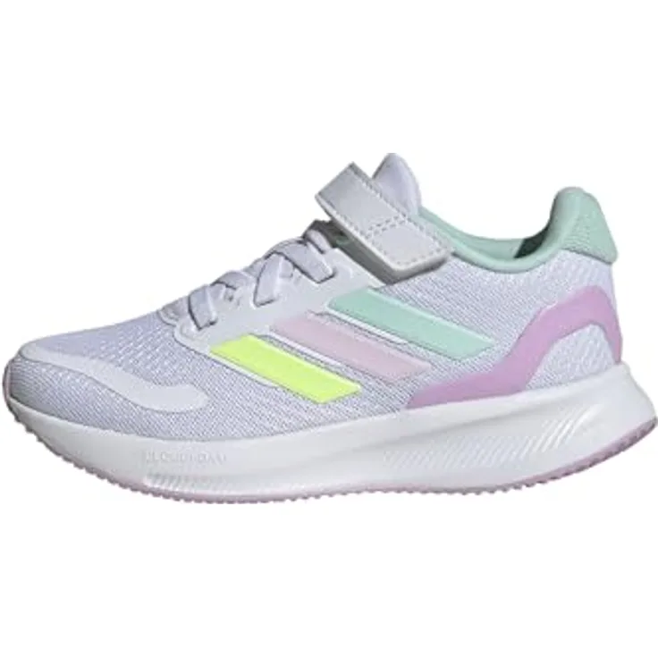 adidas Runfalcon 5 EL C, Laufschuhe für Mädchen, White/Mint/Pink, Cloudfoam Sohle, atmungsaktives Mesh-Design
