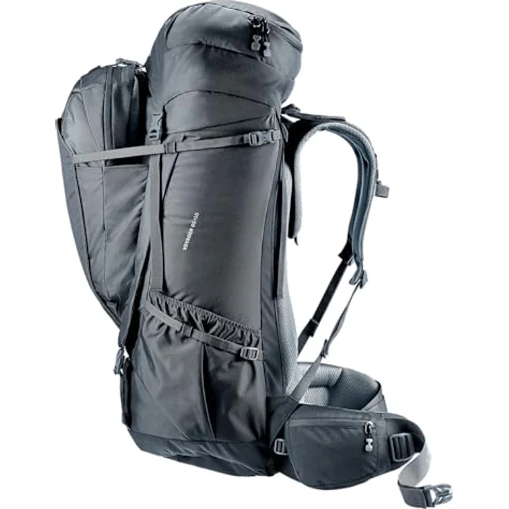 deuter Voyager 65+10 Reiserucksack mit Contact-Rückensystem, Transport-Cover und Daypack, schwarz – Bild 5