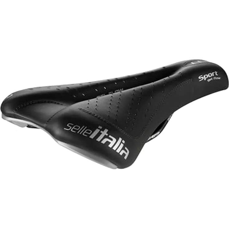 Selle Italia SPORT Gel Flow, Fahrradsattel für Stadt- und Trekkingräder, mit anatomischem Loch, Gelfüllung und FEC-Legierung Schiene, Größe S2, Schwarz