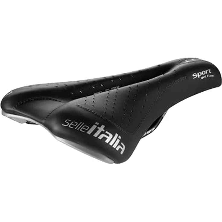 Selle Italia SPORT Gel Flow, Fahrradsattel für Stadt- und Trekkingräder, mit anatomischem Loch, Gelfüllung und FEC-Legierung Schiene, Größe S2, Schwarz – Bild 1