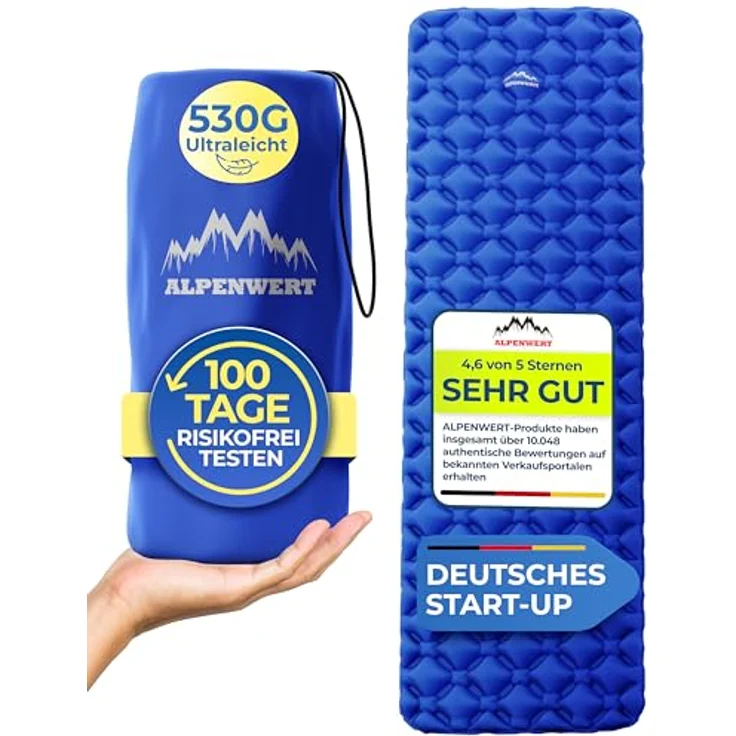 Alpenwert® Isomatte Outdoor, aufblasbare Schlafmatte, ultraleicht mit 531g, ergonomisch, kleines Packmaß 225 x 70 cm, ideal für Camping und Backpacking – Bild 1