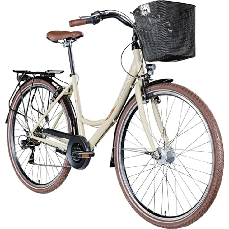 ZÜNDAPP Z700 Damenfahrrad 28 Zoll, Tiefeinsteiger Citybike mit 6 Gang und Korb, elfenbein, 46 cm – Bild 1