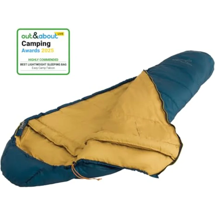 Easy Camp Falcon II, Mummy Schlafsack mit Komforttemperatur bis -1°C, leicht 1,36 kg, Kapuze, Zwei-Wege-Reißverschluss – Bild 3