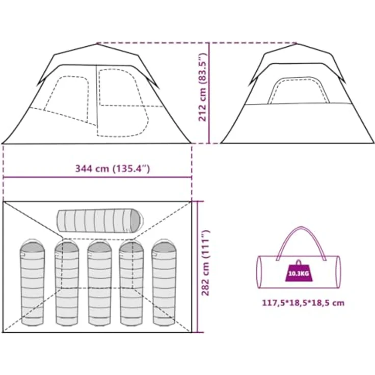 vidaXL Familienzelt, Campingzelt für 6 Personen mit LED-Beleuchtung, Quick Release Aufbau, abnehmbares Überzelt, hellblau – Bild 3