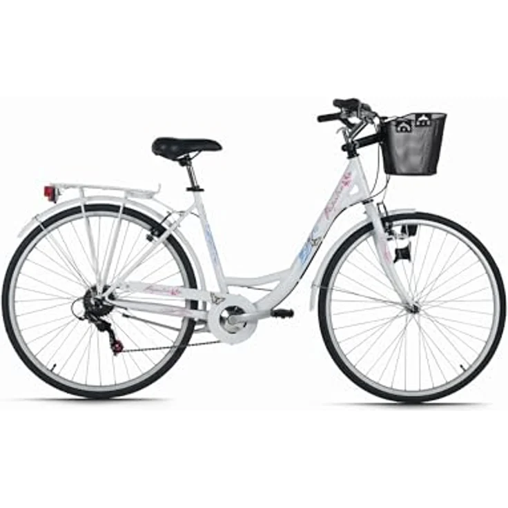 DaCapo Citybike 28'' Papilio, 6-Gang-Schaltung, weiß mit Schmetterlingsmotiven, für Körpergrößen 160-185 cm, mit Korb – Bild 1