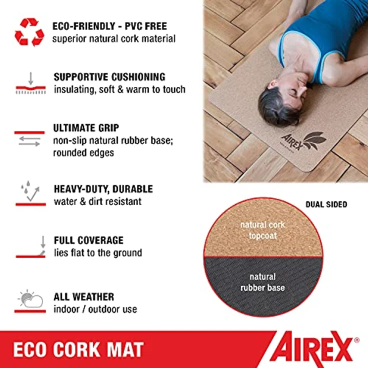 Airex Yoga Eco Kork Matte, 4 mm, umweltfreundlich mit natürlichem Korkmaterial für Innen- und Außenbereich – Bild 3