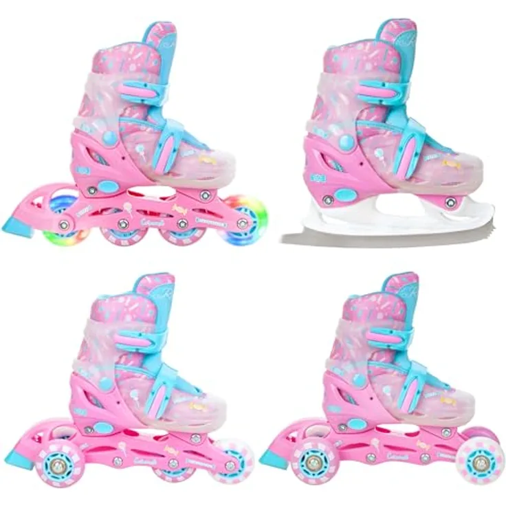 RAVEN 4in1 Inline Skates Triskates für Kinder Mädchen, verstellbar, Caramell, Größe 26-29 (16,5cm-18,5cm), LED-Rollen, robustes Design, 3-fach-Verschluss