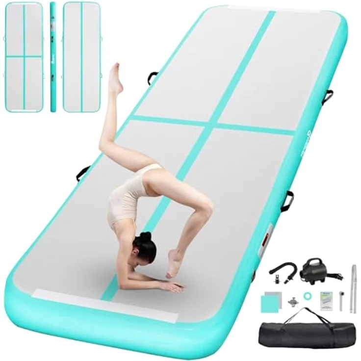 FBSPORT Airtrack Matte 4m, 10cm dicke aufblasbare Gymnastikmatte mit Luftpumpe und Tragetasche, für Fitness, Yoga und Outdoor-Nutzung – Bild 1
