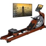 Skandika Wasserrudergerät Nytta | 45° Tank, Holz Rudergerät für Zuhause, klappbar, Kinomap App kompatibel, Edelholz Mahagoni | Holzrudergerät mit Wasserwiderstand