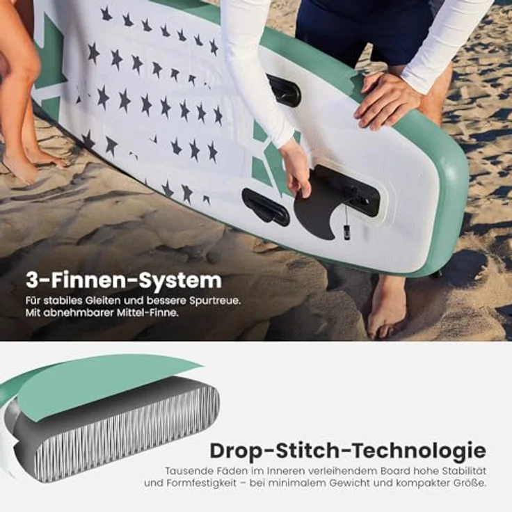 HOME DELUXE Stand Up Paddle Board MOANA, aufblasbares SUP in Mintgrün mit rutschfester Oberfläche und 3-Finnen-System, Größe M – Bild 7