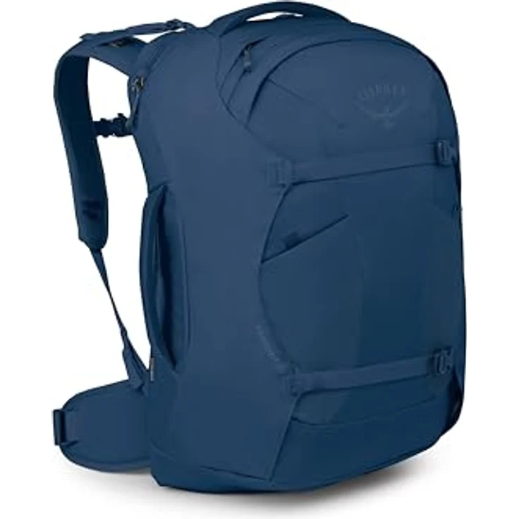 Osprey Farpoint 40, leichter Wanderrucksack in Antique Blue mit verstaubaren Gurten und bequemer Passform – Bild 1