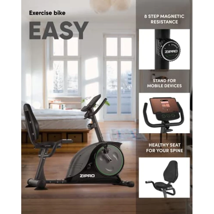 Zipro Heimtrainer Fahrrad Easy, Ergometer Fitnessbikes, Magnetisches Fahrradtrainer, Ergometer Fahrrad bis 150kg, Indoor Bike, Trainingsfahrrad für zuhause, Fahrradergometer Batteriebetrieben – Bild 3