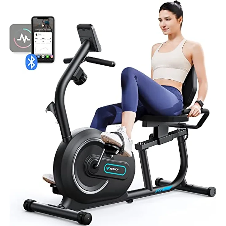 MERACH Liegeergometer S08 für Zuhause mit 8 verstellbaren Widerstandsstufen, Smart Bluetooth, LCD-Display und Herzfrequenzsensoren, schwarz