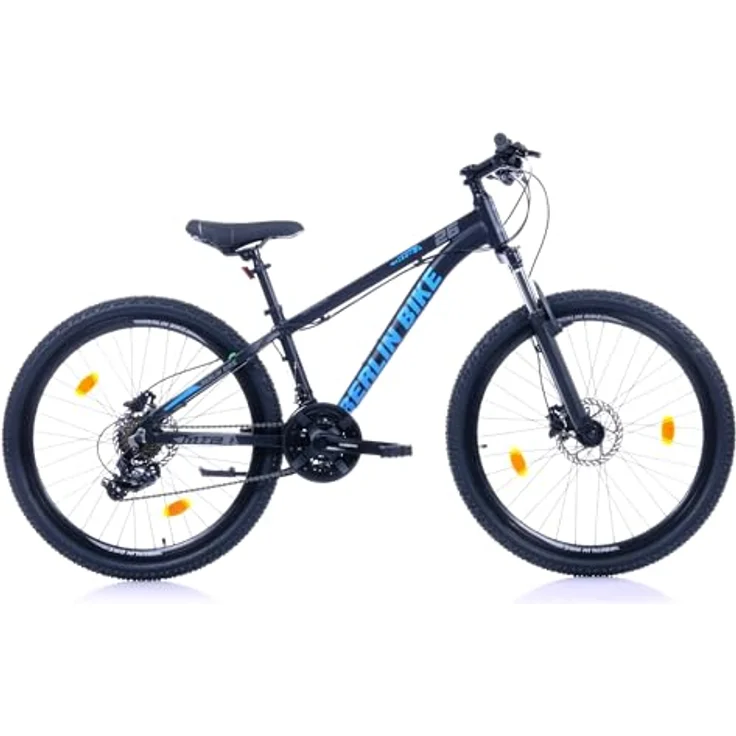 BERLIN BIKE MTB1 Mountainbike 26 Zoll, 33 cm Rahmenhöhe, hydraulische Scheibenbremsen, Shimano 21-Gang, Schwarz-Blau – Bild 1