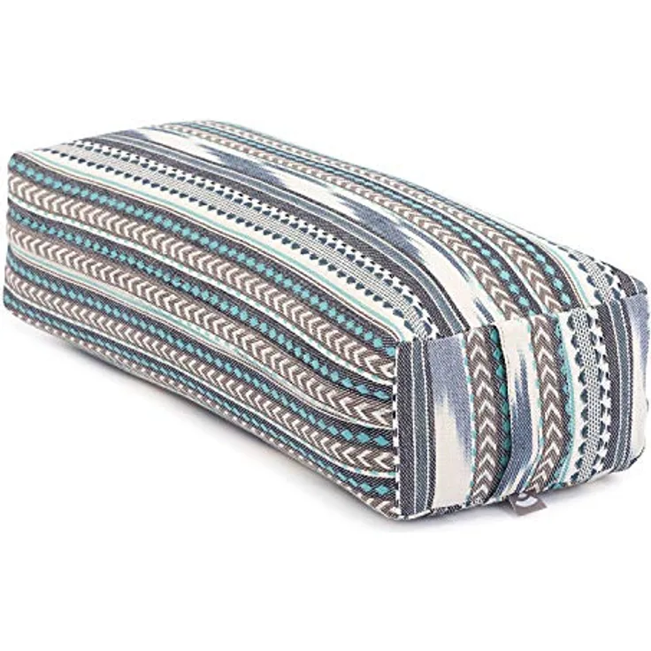 Bodhi Yoga Bolster Salamba | Ethno Collection | Ikat-Webstoff, schwarz-weiß-blau Gemustert, Kapok