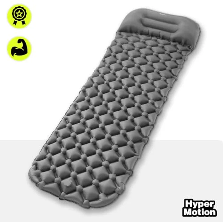 HyperMotion Campmat, ultraleichte Isomatte 190x56 cm mit integriertem Kopfkissen, grau – Bild 3
