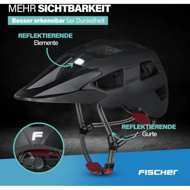Fischer Fahrradhelm MTB Plus Andes L/XL, schwarz, mit integriertem Akku-Magnet-Rücklicht und FHPS-Sicherheitssystem – Bild 6