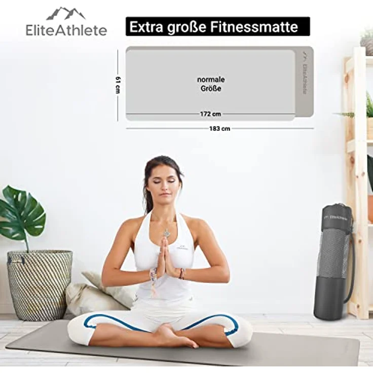 EliteAthlete Yogamatte - Sportmatte - Fitnessmatte - Gymnastikmatte gepolstert & rutschfest für Fitness, Pilates - Yoga Matte - 183 cm x 61 cm x 0.6 cm - Trainingsmatte inkl. Transportgurt + Tasche – Bild 3