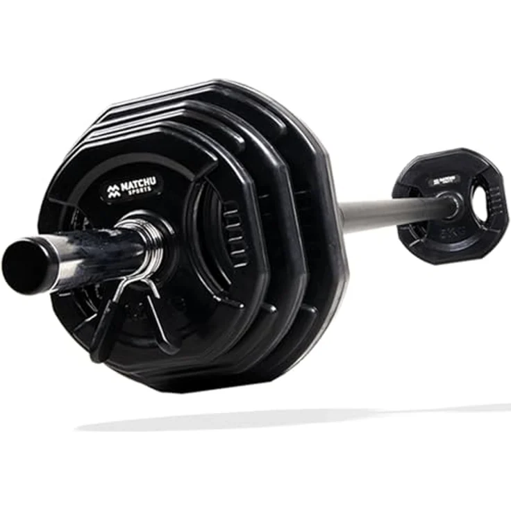 MATCHU Aerobic Pump Set, Langhantelset mit 20 kg inkl. 6 Hantelscheiben und Federverschlüssen, Schwarz – Bild 1