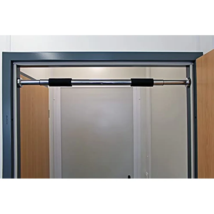 Wiltec Klimmzugstange, verchromte Reckstange für Türrahmen 62-85 cm, max. 100 kg, mit rutschfesten Griffen für Krafttraining – Bild 4
