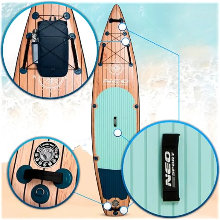 Neo-Sport Stand Up Paddle Board SUP Aufblasbar 350 cm, inkl. Zubehör und Sitz, braun-blau, langlebig und UV-beständig, maximale Tragfähigkeit 160 kg – Bild 4