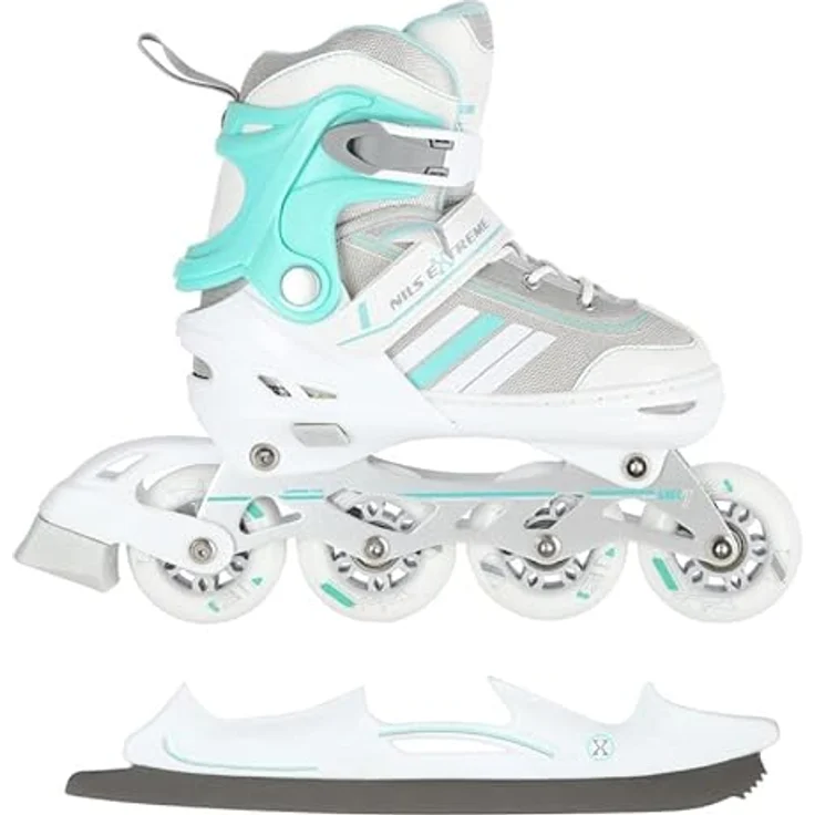 Nils Extreme Inline Skates 2in1, verstellbare Schlittschuhe für Kinder und Erwachsene, Weiß und Blau, mit ABEC7-Lagern, Größenanpassung 29-33, NH18191 – Bild 4