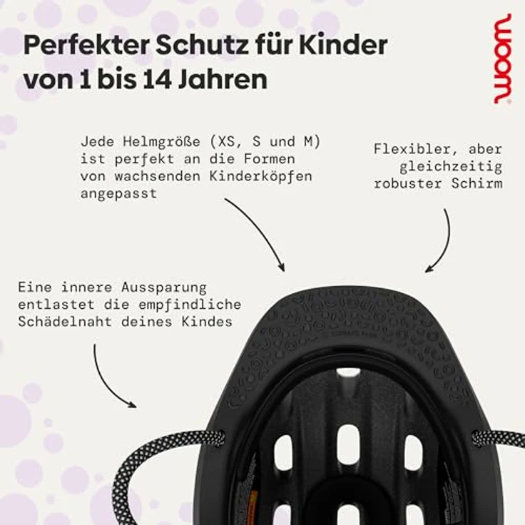 woom Ready Kids' Helmet, Verstellbarer, pinch-freier Kinderhelm mit reflektierenden Details für Fahrradfahren, Scooten & Rollerskaten, Lilac, Medium – Bild 4
