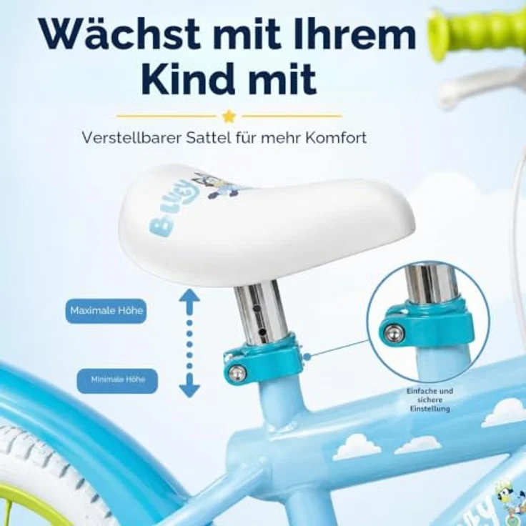 Toimsa Bikes 14 Zoll Kinderfahrrad Bluey, 1 Gang, mit Stützrädern, höhenverstellbarem Lenker und Sattel, für Kinder von 4-5 Jahren – Bild 4