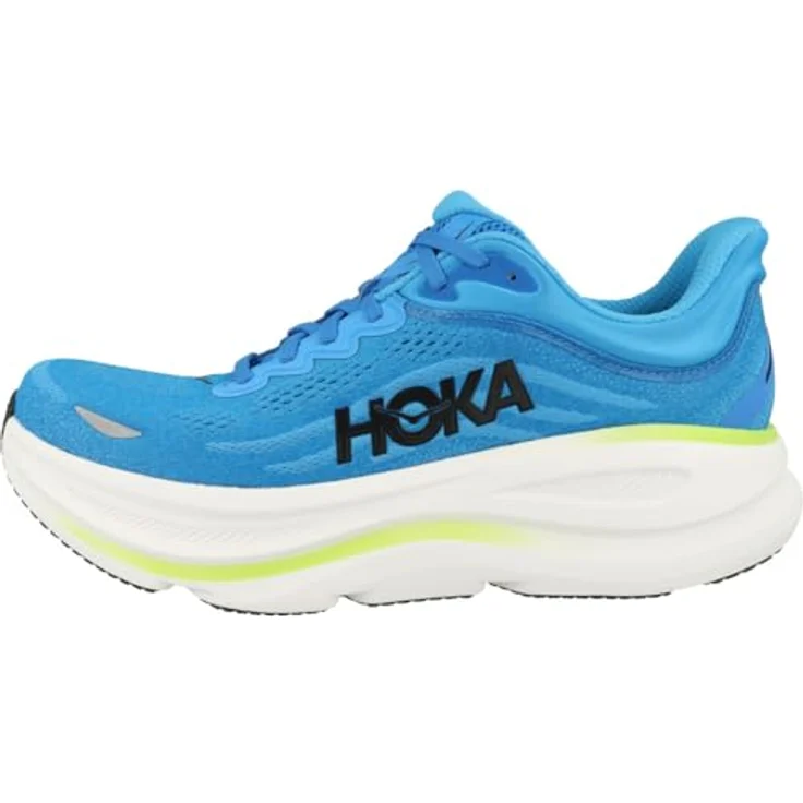 Hoka Bondi 9, Herren Laufschuhe, 100% vegan, atmungsaktives Obermaterial, leichte Ortholite-Einlegesohle, Active Foot Frame Technologie, blauer Farbton, Größe 45 1/3 – Bild 1