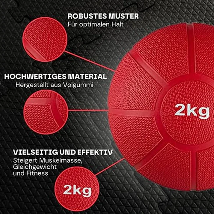 Matchu Sports | Medizinball | Medicine Ball | Vollgummi | Durchmesser 19 cm | 2KG | Rot – Bild 3