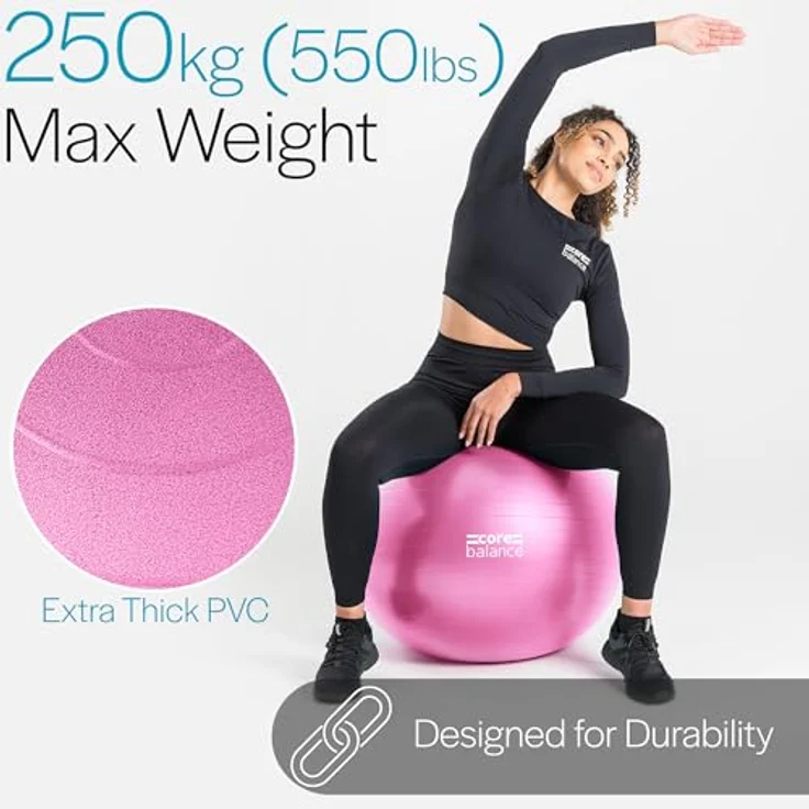 Core Balance, berstsicherer Gymnastikball - für Fitness Yoga Schwangerschaft - 55cm 65cm 75cm 85cm - inkl. Luftpumpe – Bild 4