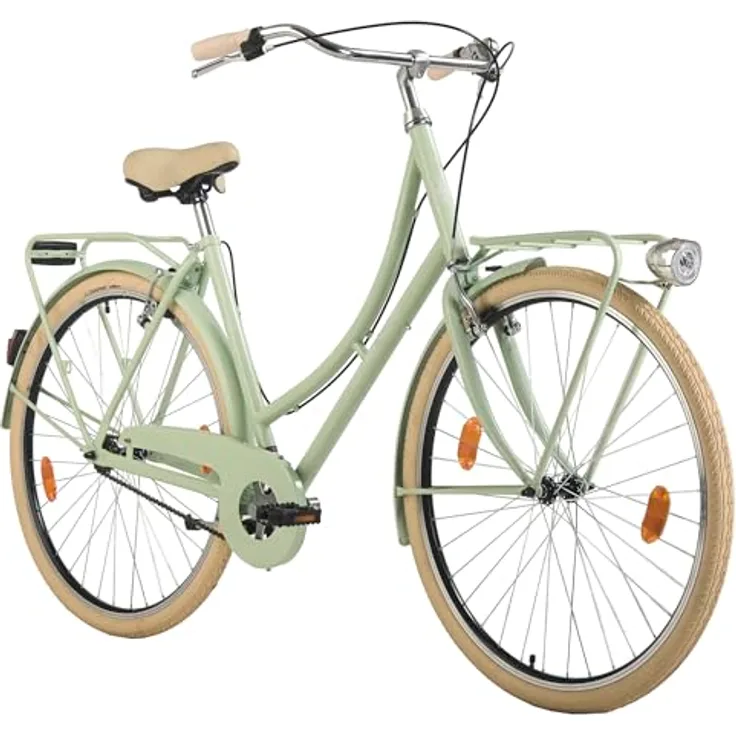 HOLLANDIA Hollandrad Damen 28" Feelgood Singlespeed Mint RH 53 cm - Damen-Cityfahrrad mit frischem mint Design und LED-Beleuchtung