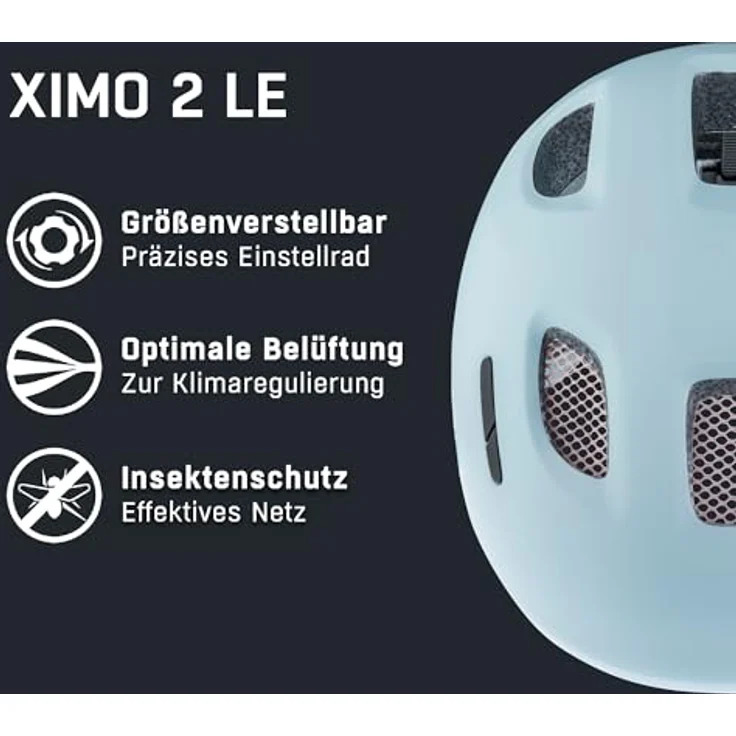 ALPINA Ximo 2 L.E. - Leichter, bruchfester Kinderfahrradhelm mit optionalem LED-Licht, Pastel Turquoise matt, 45-49, 360°-Fitsystem und integriertes Fliegengitter – Bild 2