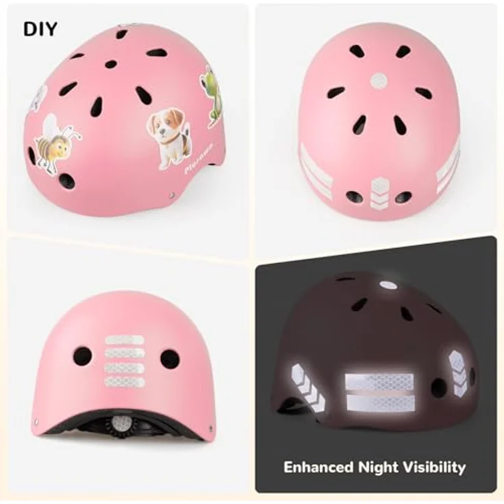 Tacklife PA-902 Kinder Fahrradhelm EN1078 CE-zertifiziert, verstellbarer Kinnriemen, 3D DIY-Sticker & reflektierende Aufkleber, Unisex in Weiß/Rosa/Blau – Bild 4