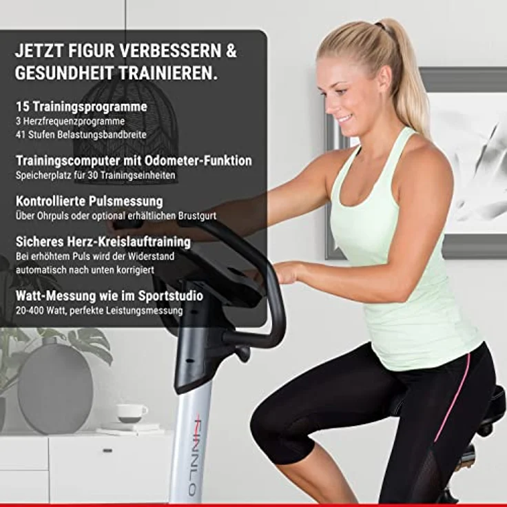 HAMMER Finnlo Ergometer Heimtrainer Exum XTR BT, Qualitäts-Ergometer mit 15 Trainingsprogrammen, Induktionsbremssystem, Bluetooth und App-Steuerung, 150 kg Gewichtsbelastung, 102 x 55 x 125 cm – Bild 4