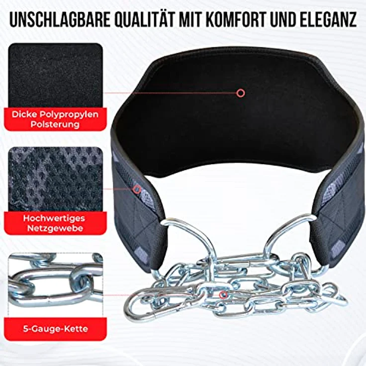 AQF Dip Gürtel Mit Stahlkette, Neopren Fitness Gewichthebergürtel, Gewichtsgürtel, Bodybuilding Dip Belt, Dipgürtel Kraftraining Gürtel Dips Herren Damen (Graues Camo) – Bild 4