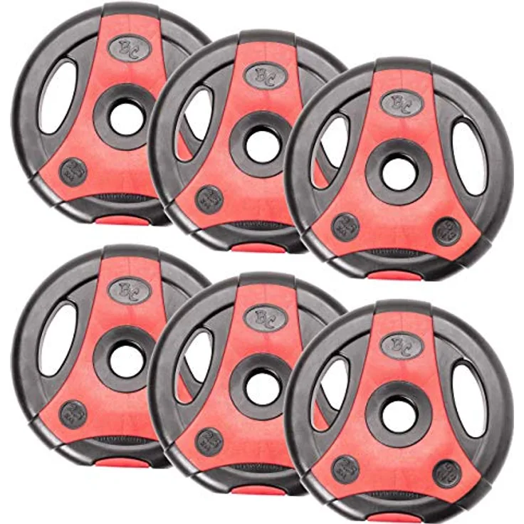 Bad Company K-Grip Hantelscheiben mit Griffen I Kunststoff ummantelte Gewichte 30/31 mm I 6 x 2,5 kg (schwarz/rot)