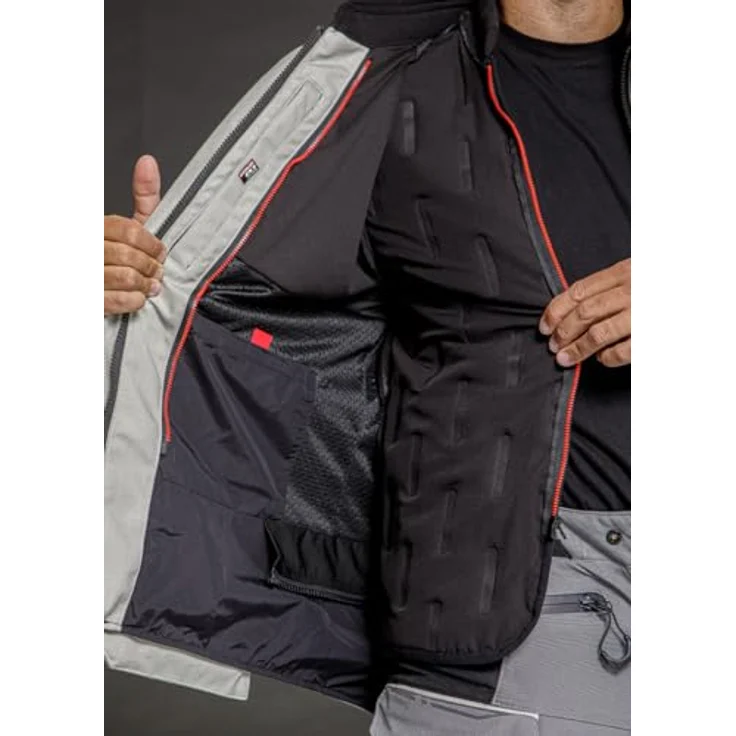LS2 Apollo, wasserdichte Motorrad Textiljacke aus 3-lagigem Laminatgewebe, hellgrau/schwarz/rot, XL, mit abnehmbaren Protektoren, max. Wasserdichtigkeit 21000 mm H2O – Bild 7