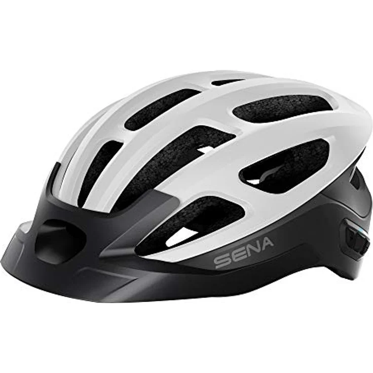 Sena Bike R1 Evo, Rennradhelm mit integriertem Kommunikationssystem, LED-Rücklicht, Bluetooth 5.2, Weiß M – Bild 1