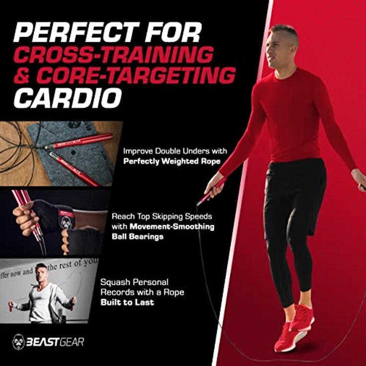 Beast Gear Elite-Springseil, Fitness-Speed-Rope für Erwachsene mit geriffelten Alu-Griffen, 3 Meter anpassbar, inkl. Seilschoner und Tragetasche für Indoor/Outdoor, ideal für Cardio, Boxen und MMA – Bild 5