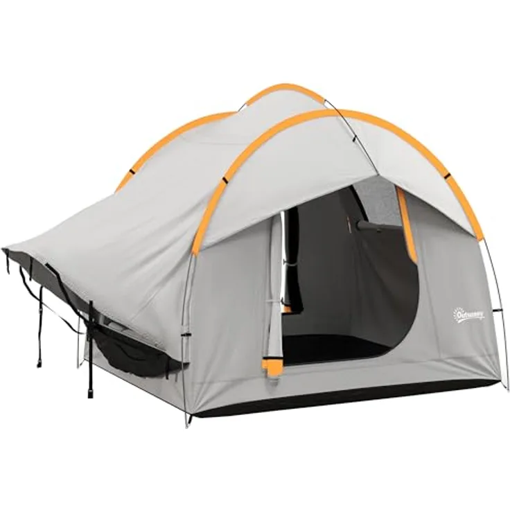 Outsunny Heckzelt Auto Autozelt für 6 Personen, Kuppelzelt mit 3 Tür, Fenster, Heckklappenzelt für Wohnwagen, SUV, Polyester, Hellgrau