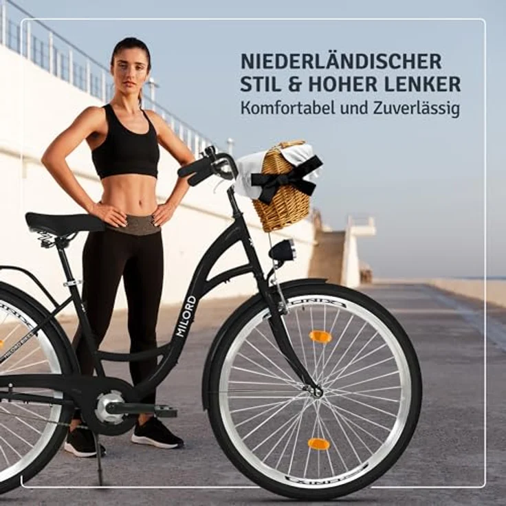 Milordbikes City-Fahrrad, Schwarz, 46 cm, Metallrahmen, 700C Reifen, vormontiert mit Träger und Zubehör – Bild 4