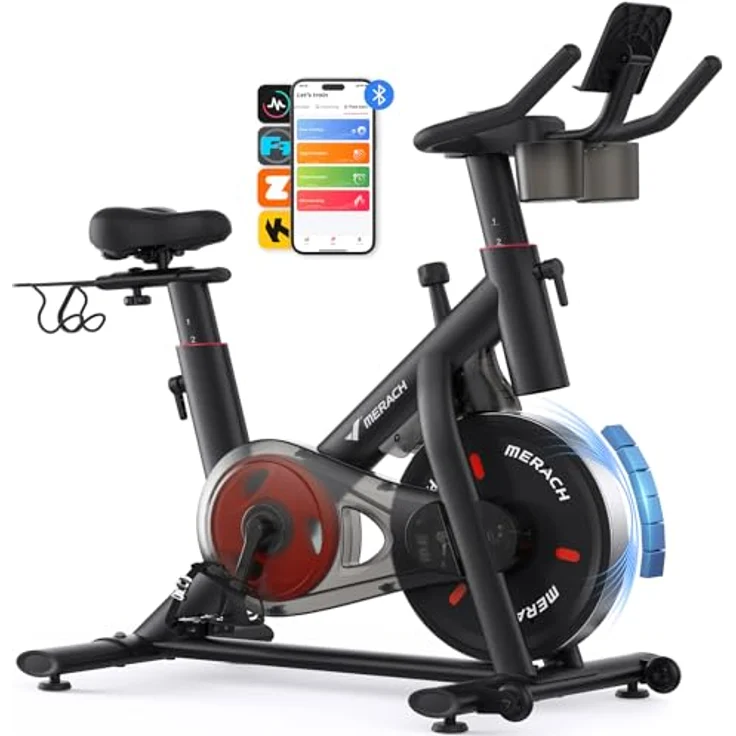 MERACH Heimtrainer Fahrrad, Ergometer mit Verstellbarem Widerstand, Leises Magnetwiderstandssystem, Verbesserter LED-Monitor, Tablet-Halter, bis 136kg Tragkraft – Bild 1