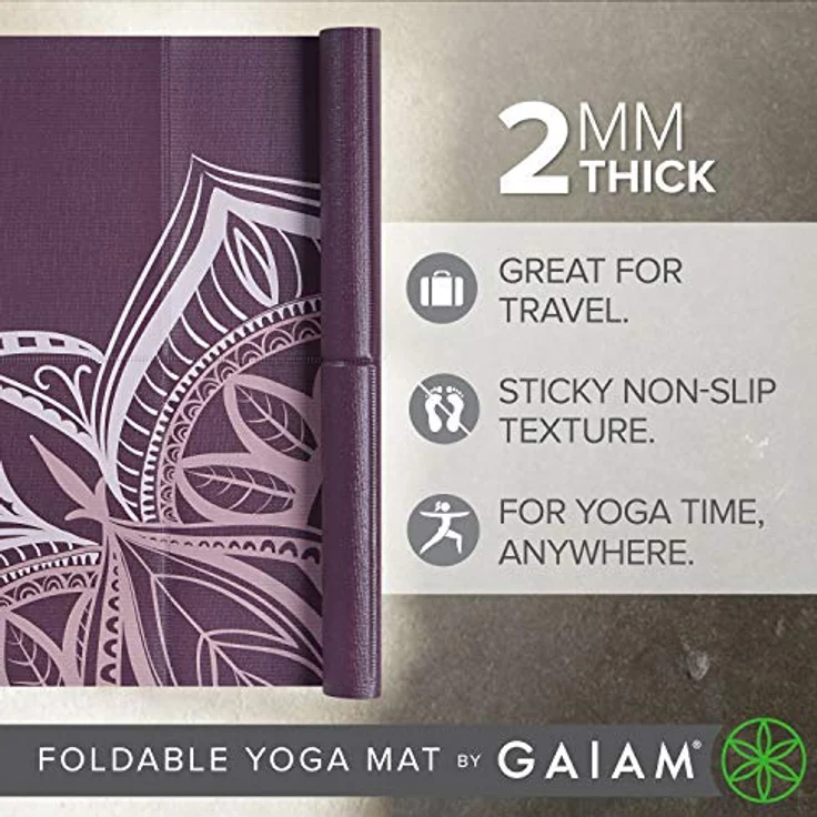 Gaiam Faltbare Yogamatte für Reisen, 2 mm dick, Cranberry Point, 68"L x 24"W, für Yoga und Pilates – Bild 2