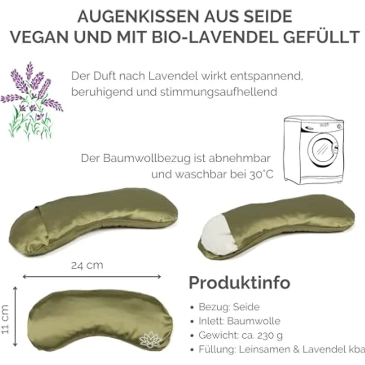 Bodhi Weiches Augenkissen mit Lavendel-Leinsamen-Füllung | Augenmaske für Yoga, Entspannung & Meditation | Seidenbezug in hellgrün – Bild 4
