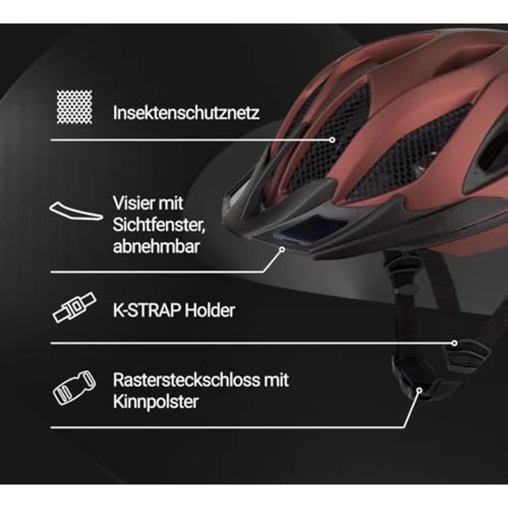 KED SPIRI II TREND, MTB Fahrradhelm mit K-Fit Anpassungssystem, braun, inkl. LED Rücklicht und Visier – Bild 2