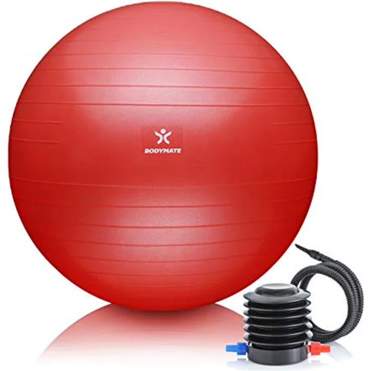 BODYMATE Gymnastikball Sitzball Trainingsball mit GRATIS E-Book inkl. Luft-Pumpe, Ball für Fitness, Yoga, Gymnastik, Core Training, für starken Rücken als Büro-Stuhl Pepper-RED 85cm – Bild 1