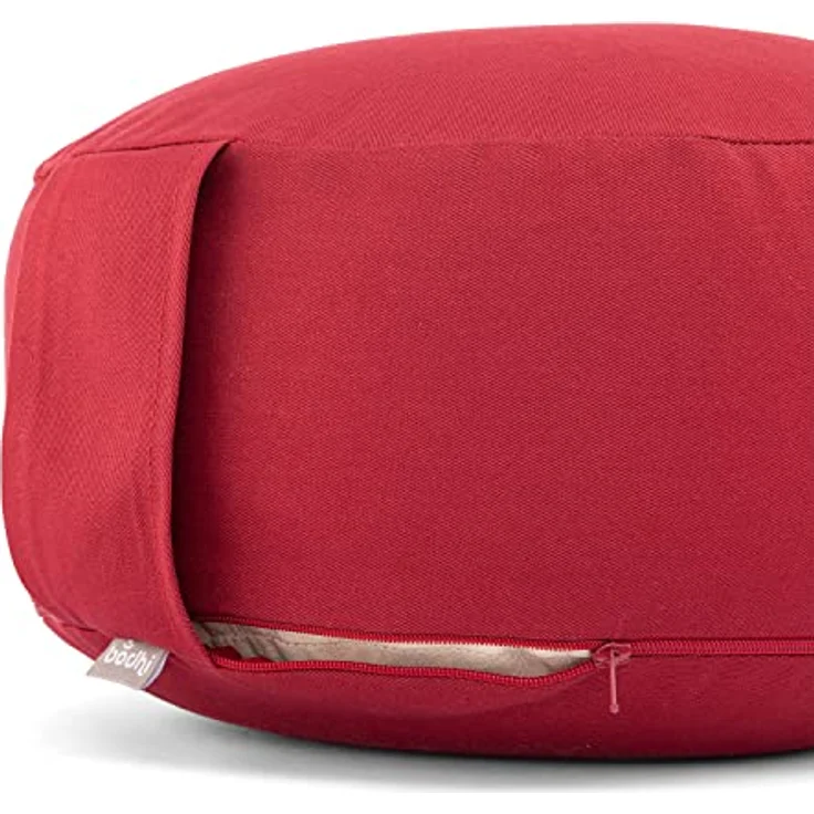 Bodhi Meditationskissen Rondo ECO | Yogakissen mit Bio Dinkelfüllung | Bezug aus 100% Baumwolle | Waschbarer Bezug mit praktischer Trageschlaufe | Höhe 20 cm (Bordeaux) – Bild 2