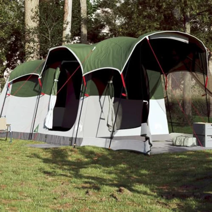 vidaXL Tunnel Familienzelt 8 Personen, Wasserdicht mit E-Anschluss, Gruppenzelt, Grün 185T Polyester – Bild 2