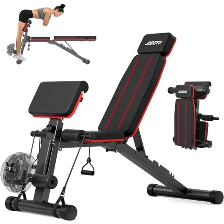 JOROTO Verstellbare Hantelbank, Klappbar mit 453KG Last, multifunktionale Trainingsbank für Home Gym, sieben Positionen, stabiler Stahlrahmen, Rückentrainer und Römischer Stuhl – Bild 1